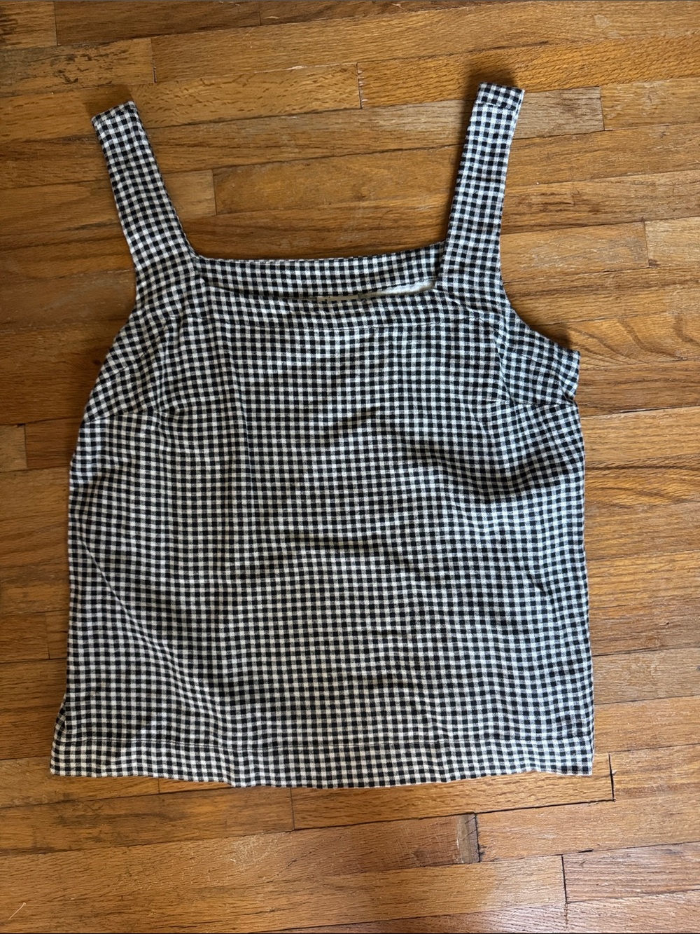 a new day Black and White Gingham Square-Neck linen blend Tank